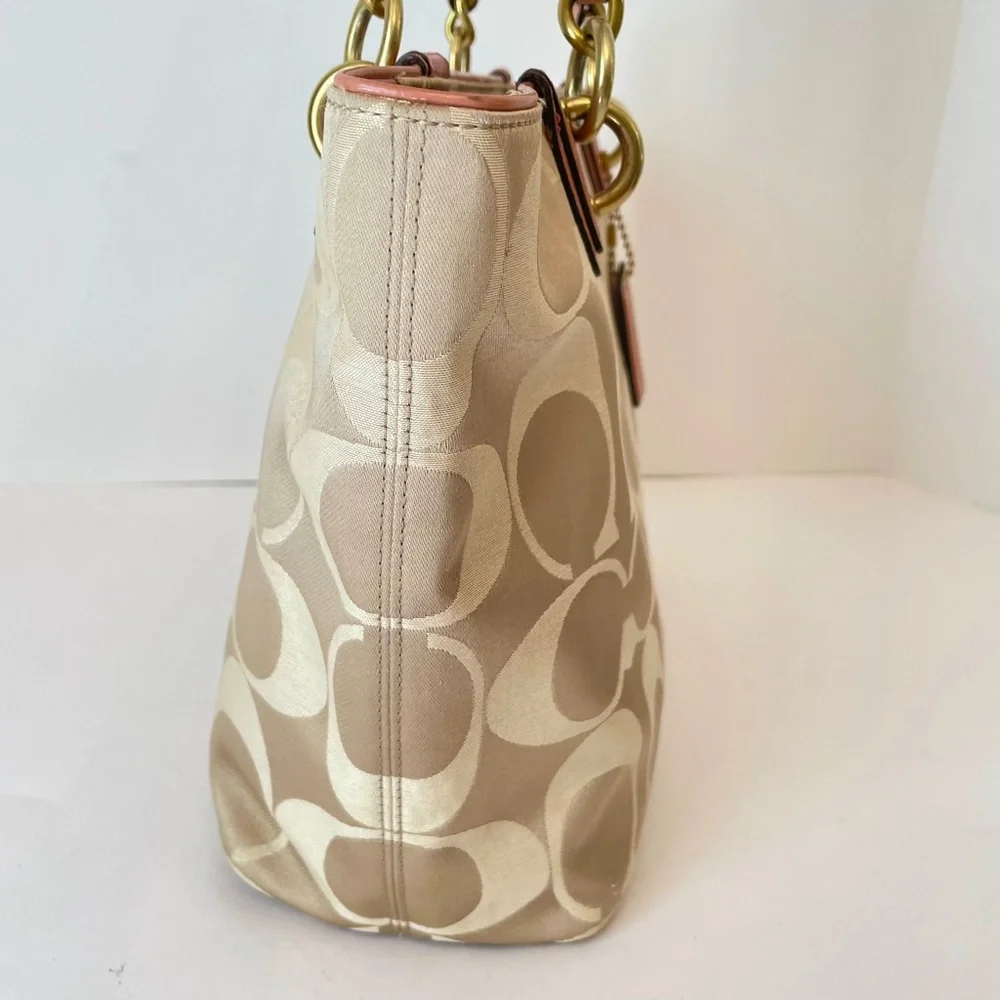 Coach Op Art Signature Canvas Sateen Madison Chain Strap Tote - Picture 6 of 11